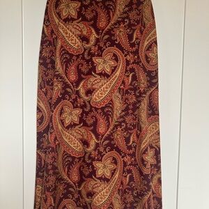 Paisley Print Lined Beautiful Maxi Skirt - orange and burgundy.